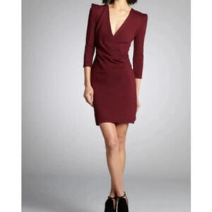 French Connection Burgundy Maroon Faux Wrap Dress Exposed Zipper Size 8